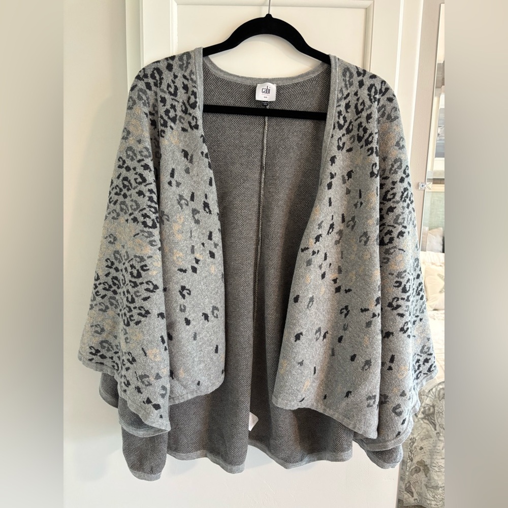 CAbi Gray and Black Leopard Print Poncho - #3115